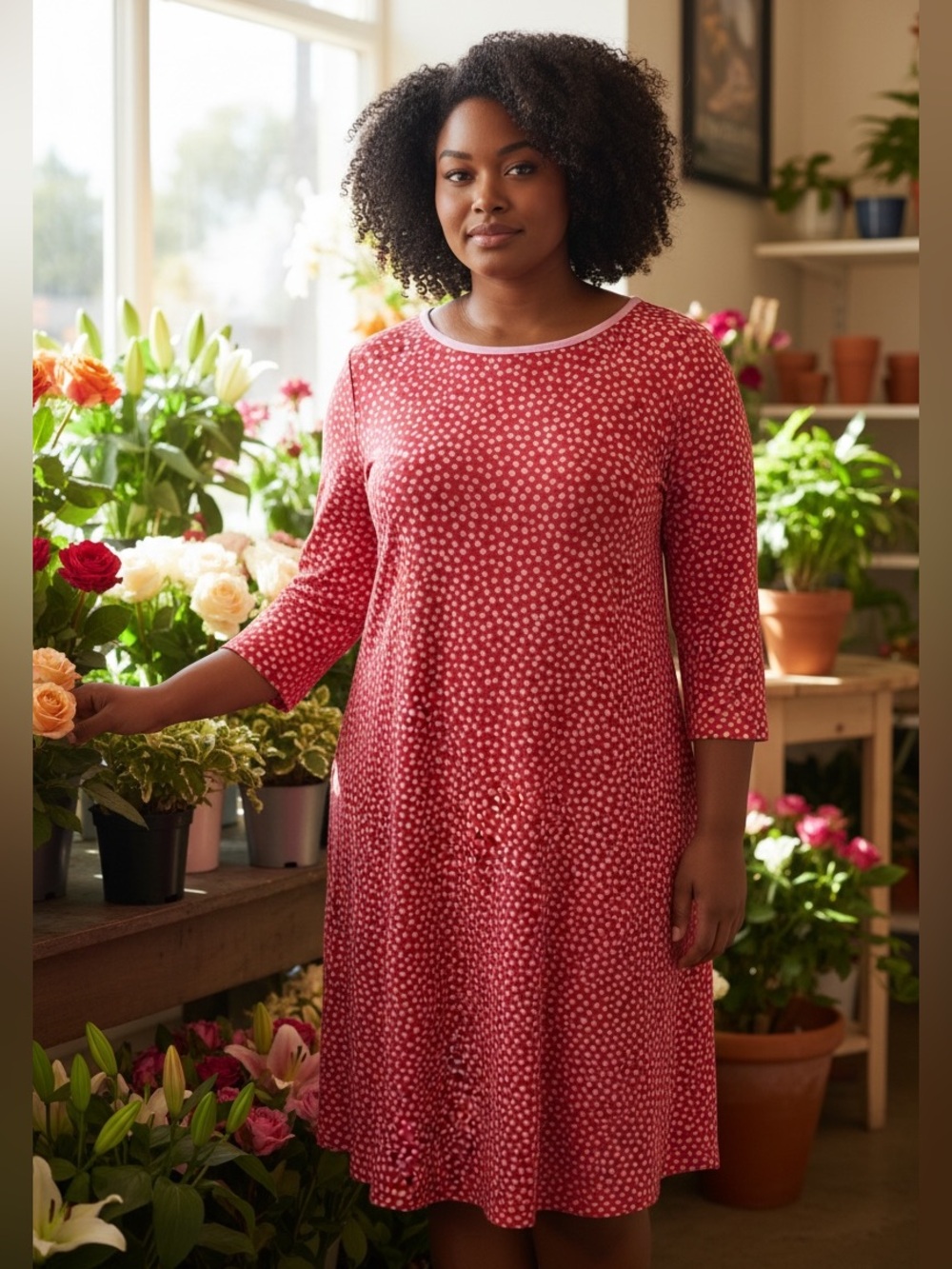 Susan Graver Vintage Red and White Polka Dot Long Sleeve Dress